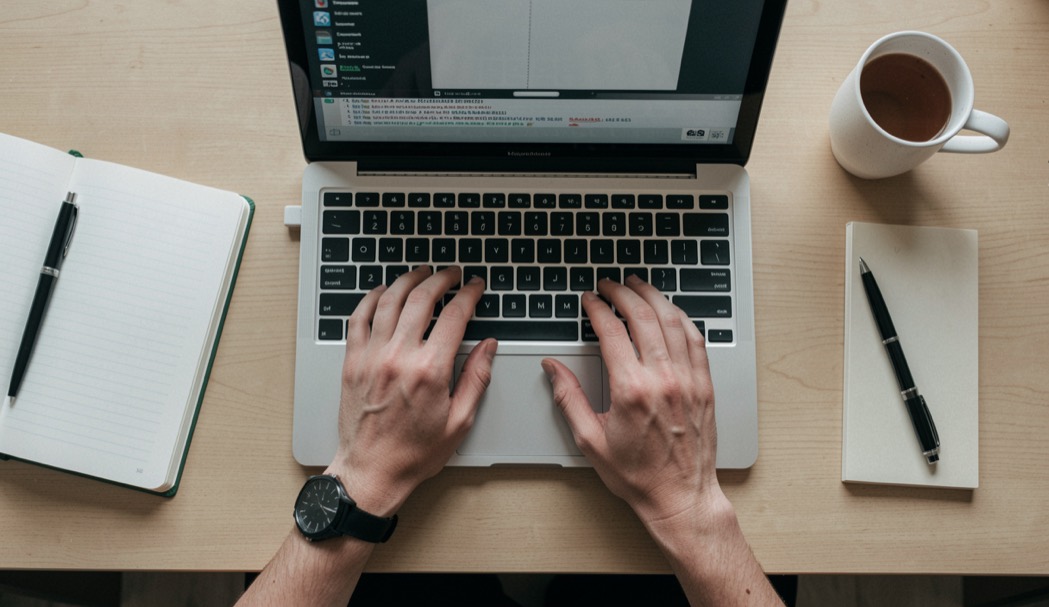 Desk setup that protects wrists during long sessions: desk position shown clearly in a quiet practice setting