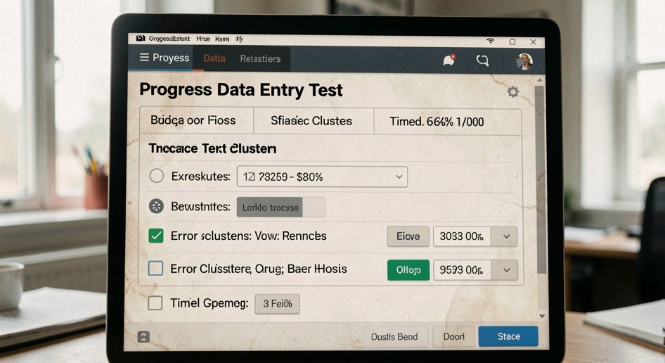 A measured typing result with the next practice question written beside it